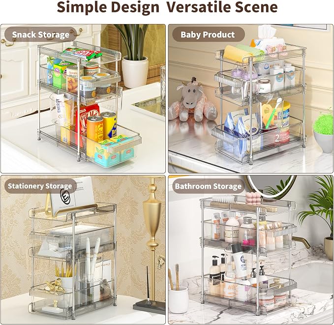 WAKISA 2Pcs Pull Out Organizer and Storage with Cups and Removable Dividers | Slide Out Drawer Storage Containers for Bathroom, Kitchen and Under-Sink Organization with 2 Cups and 6 Removable Dividers - Image 6
