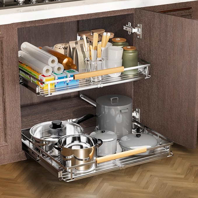 12.3~18.5"x22.5" Pull Out Cabinet Organizer，1Pack Expandable Sliding Cabinet Shelves，Side Mounting - Image 8