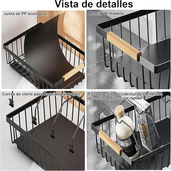 2-Pack Pull Out Cabinet Organizer, No-Drill Slide Out Drawer, Black | Heavy-duty carbon steel build, adhesive nano film mount, ideal for kitchen, pantry and bathroom cabinet storage - Image 6