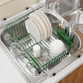 Green Dish Drying Rack Over The Sink with Utensil Holder | Expandable Stainless Steel Dish Drainer for Small Kitchen, Apartment, RV, Counter Space Saving, Perfect Fit, Rustproof by MAJALiS