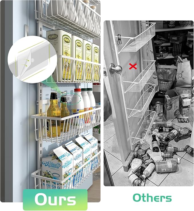 Mefirt White 12 Inch Wide Narrow Over The Door Pantry Organizer | Pantry Hanging Organizers and Storage, Adjustable Heavy-Duty Metal for Home & Kitchen, Back of Door Seasoning Rack - Image 5
