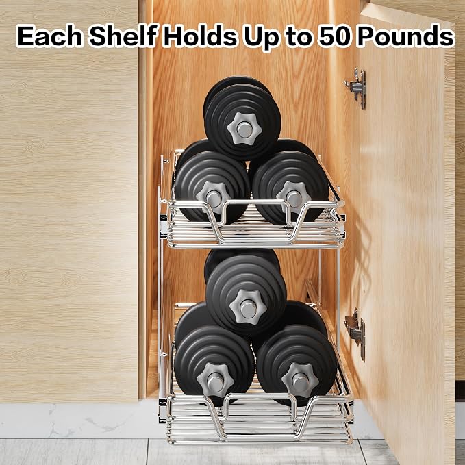 2-Tier Kitchen Cabinet,Pull Out Cabinet Organizer,Shelf and Drawer Organizer Slide Out Pantry Storaqe Basket in Multiple Sizes (12" W x21 D) - Image 7