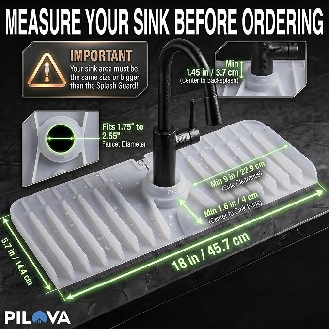 Premium Kitchen Sink Splash Guard – 18" x 5.7" Silicone Faucet Mat with Secure Pressure Clip, True 10° 3D Drainage(No Pooling), Anti-Lift Design, Flexible Leak-Sealing Ring, Non-Slip Fit Behind Faucet - Image 4