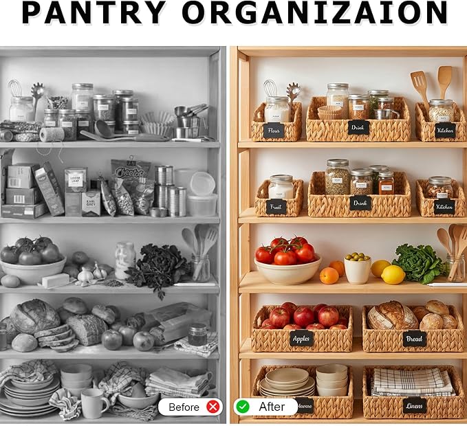 Wicker Baskets for Organizing,Pantry Baskets with Built-in Handles, Handwoven Wicker Storage Basket, Water Hyacinth Storage Bins for Shelves, 3 Pack, Natural 4 Set - Image 6