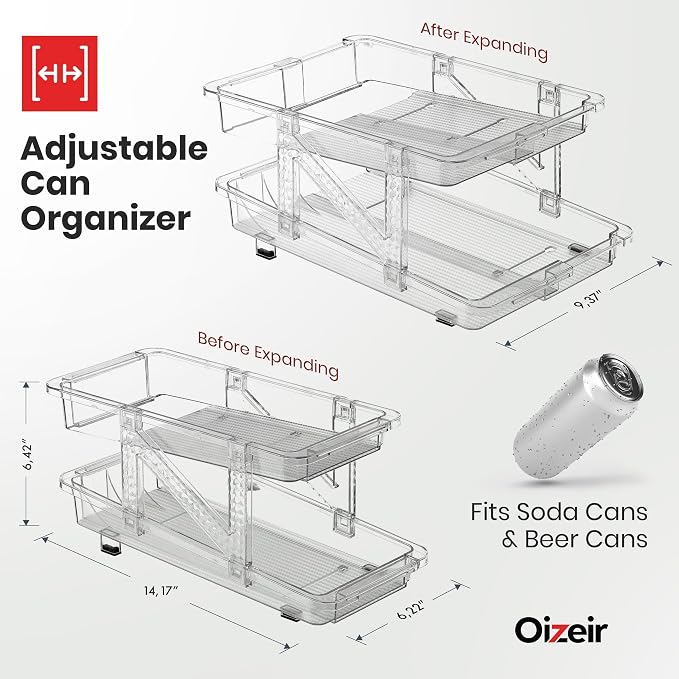 Expandable Soda Can Dispenser For Fridge - 2-Pack - Clear Transparent Soda Can Organizer For Refrigerator, Kitchen, and Pantry Storage Organizer for Cans, Beverage Bottle, Canned Food & Bottles - Image 2