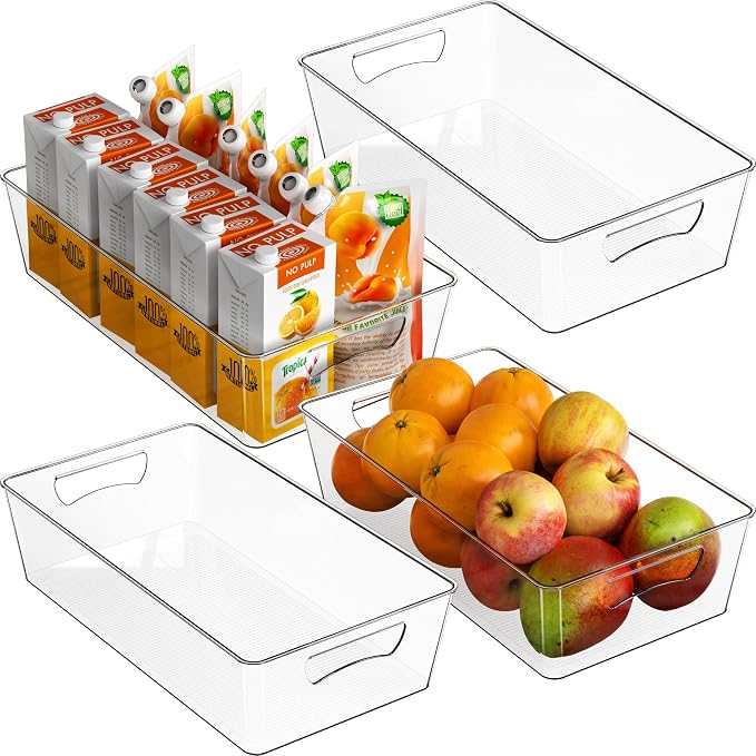 Simple Houseware 4 Pcs Kitchen Clear Bin Storage Organizer 15" x 8" x 3.75" by SimpleHouseware