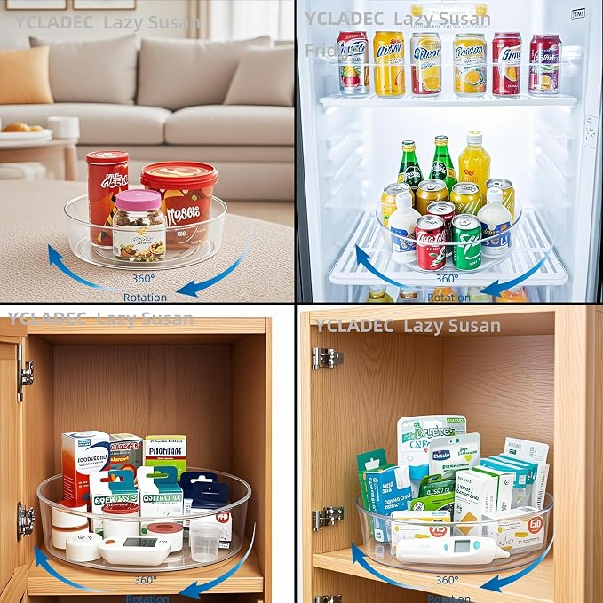 3 Pack Lazy Susan 11.5" Inch Turntable Organizer for Cabinet Pantry Organizers and Storage Organization Spinning Spice Rack Bins Rotating Condiment for Countertop Kitchen Sink | Pantry Organizers and Storage Container Bins Spice Rack Cabinet Condiment ... - Image 3