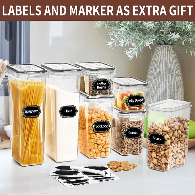 PRAKI Airtight Food Storage Containers Set with Lids - 24 PCS, BPA Free | Multiple Sizes Cereal Containers Storage Set, Pantry Organizers and Storage for Cereal Flour & Sugar - Labels & Marker (Grey) - Image 6