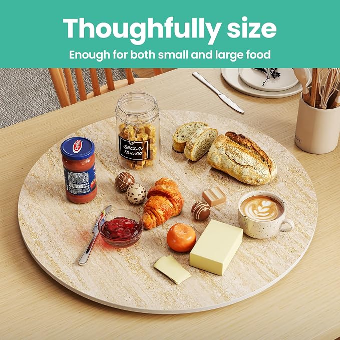 ZL ZELing 31.5" Lazy Susan Turntable – 360° Sinteredstone Silent Anti-Slip Turntable, Table Top Centerpiece for Kitchen, Pantry, Spice Rack, Refrigerator & Dining Table, Beige - Image 4