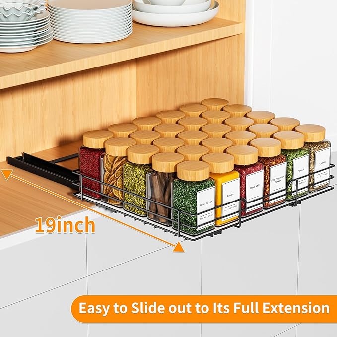 RCHYFEED Pull Out Spice Rack Organizer, 12.5" Wx10.5 Dx2.5 H | Slide Out Spice Rack for Inside Cabinets, Heavy Duty, Fits Kitchen and Pantry, For Seasoning, Sauces, Canned - Image 4