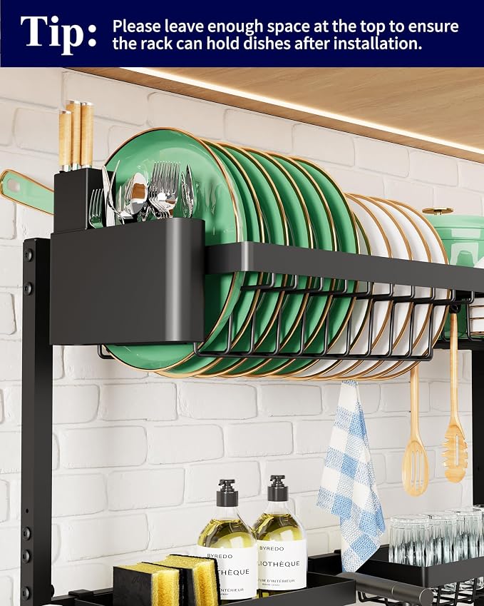 Kitsure Adjustable Over The Sink Dish Drying Rack, 26.8" -33.9"x21.5" | Sink Drying Rack for Kitchen Sink, Dish Rack Over Sink with Cutlery & Utensil Holders, Kitchen Storage, Black - Image 4