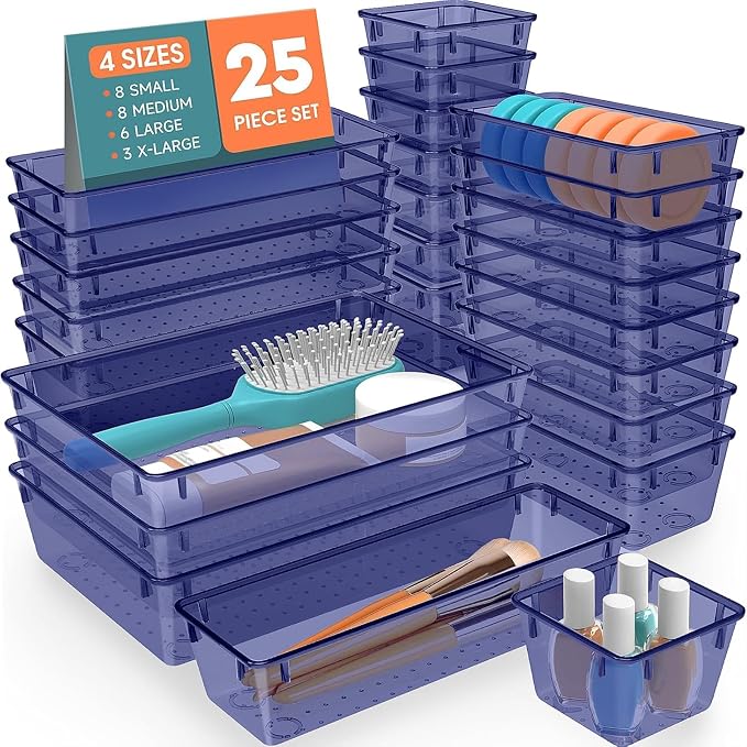 SpaceHacks 25 PCS Plastic Drawer Organizer, 4-Size Versatile Organizer Trays & storage Bins by SpaceHacks