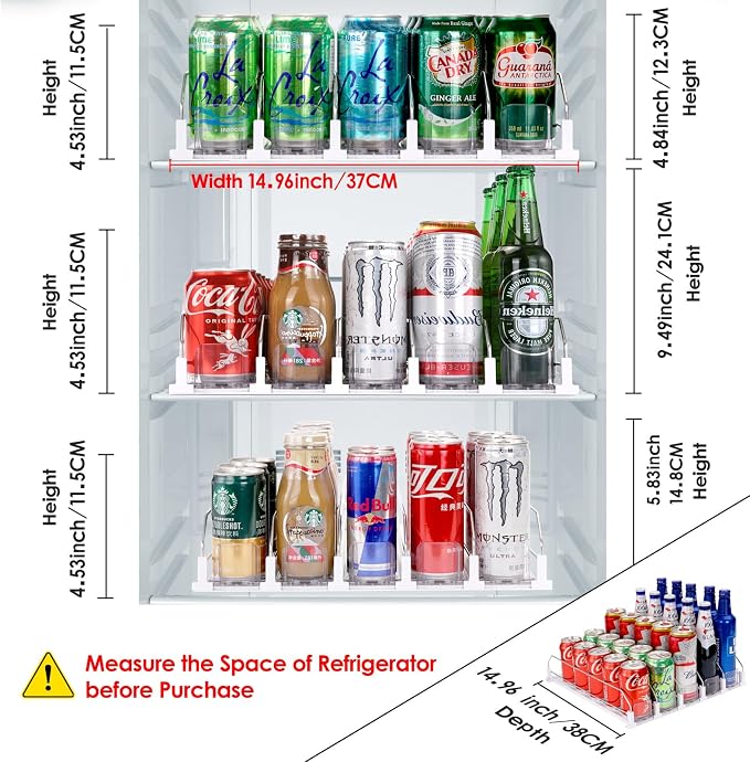 Drink Dispenser for Refrigerator, Self-Pushing Soda Can Organizer for Fridge, 5 Rows already Assembled, Automatic Can Dispenser with Spring Loaded for Refrigerator Holds 25 cans, White - Image 3