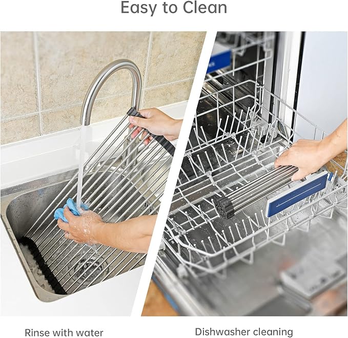 Large Telescopic Drain Rack Roll Up Rack Heat-Resistant Dish Drainer Kitchen Sink Rack Over the Sink Dish Drying Rack Stainless Steel Dish Rack (18 Tube 21.25''x12.79'') - Image 4