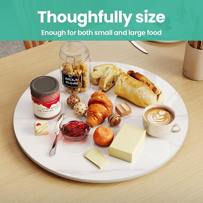 35.4" Lazy Susan Turntable – 360° Sinteredstone Silent Anti-Slip Turntable, Table Top Centerpiece for Kitchen, Pantry, Spice Rack, Refrigerator & Dining Table, White - Image 2