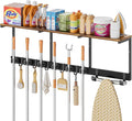 Broom Holder Wall Mount with Cleaning Supplies Organizer, Laundry Room Organization and Storage Shelves with Ironing Board Holder, Mop Hanger Broom Rack with Hooks, Home Improvement Garage Organizer by Olakee