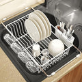 White Dish Drying Rack Over The Sink with Utensil Holder | Expandable Stainless Steel Dish Drainer for Small Kitchen, Apartment, RV, Counter Space Saving, Perfect Fit, Rustproof by MAJALiS