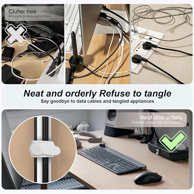 16Pcs Silicone Cable Ties, Cord Organizer Cable Management-2Sizes | Reusable Cord Ties for Electronics, Office Desk Accessories, Home Travel Essentials, Easy to Use, 4.2" and 7.1"-2 Colors - Image 3
