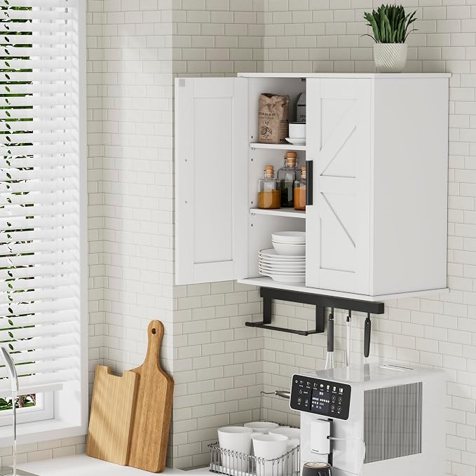 Homleke Bathroom Wall Cabinet, Medicine Cabinet with Adjustable Shelves | 3-Tier Wall Mounted Over Toilet Storage with Barn Doors, for Bathroom, Kitchen, Entryway, Laundry Room, White, (11.8" D) - Image 9