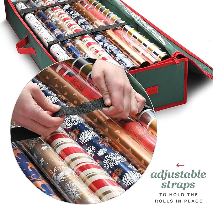 Premium Wrapping Paper Organizer Storage | Gift Wrap Holder With Extra Pockets for Christmas Decorations, Reinforced Handles, Heavy Duty, Ultra-Durable, Tear-Proof Fabric - Fits Up to 27 Rolls (Green) - Image 5