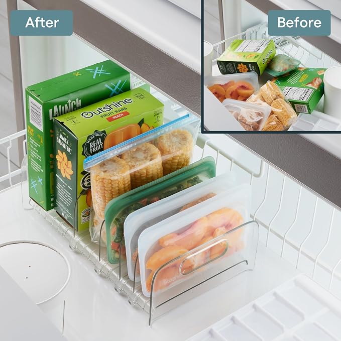 YouCopia FreezeUp Freezer Rack 12" BPA-Free Fridge Organizer with Adjustable Dividers and Handles for Frozen Food Box and Meal Storage, Clear - Image 6