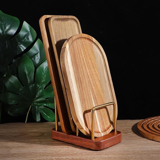 2Pcs Chopping Board Rack with Wood Base, Multi Layer Lid Holder Baking Pan Storage Organizer for Kitchen Cabinet, Durable Stainless Steel & Solid Wood Construction - Image 4