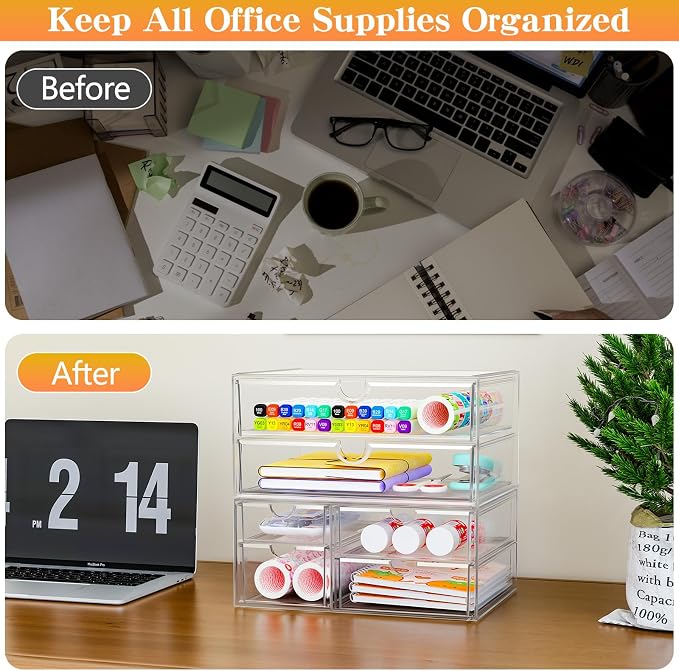 ARSTPEOE Acrylic Organizer with 6 Drawers, Bathroom Counter Organizer, Makeup Desk Organizers, Office Supplies, Storage Drawers for Cosmetic, Pencil, Coffee - Image 6