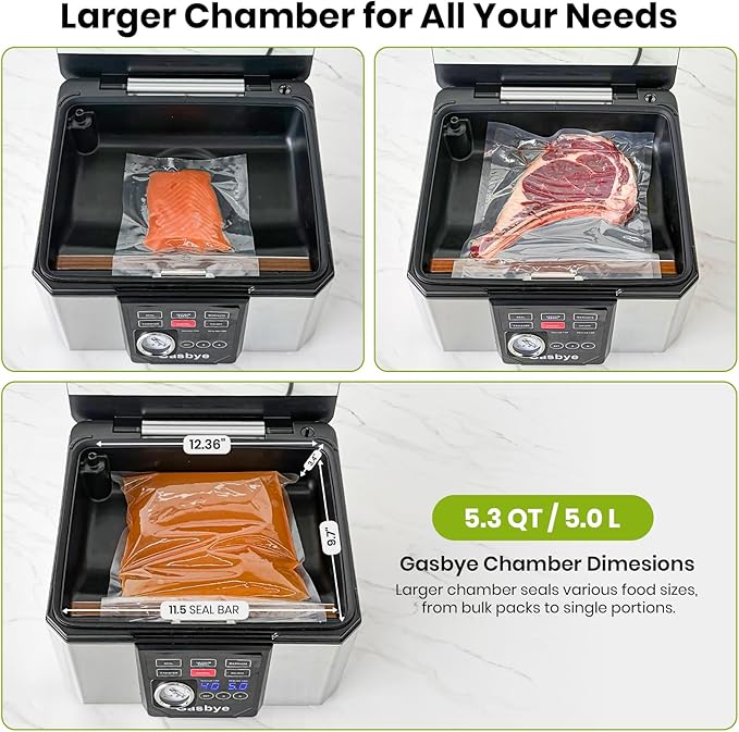 Chamber Vacuum Sealer – 5.3QT Large Chamber, Replaceable 11.5" Sealing Bar with Double Seal, Perfect for Meats, Soups, Sauces & Liquids, Includes 30 Pre-Cut Vacuum Bags, Stainless Steel - Image 4