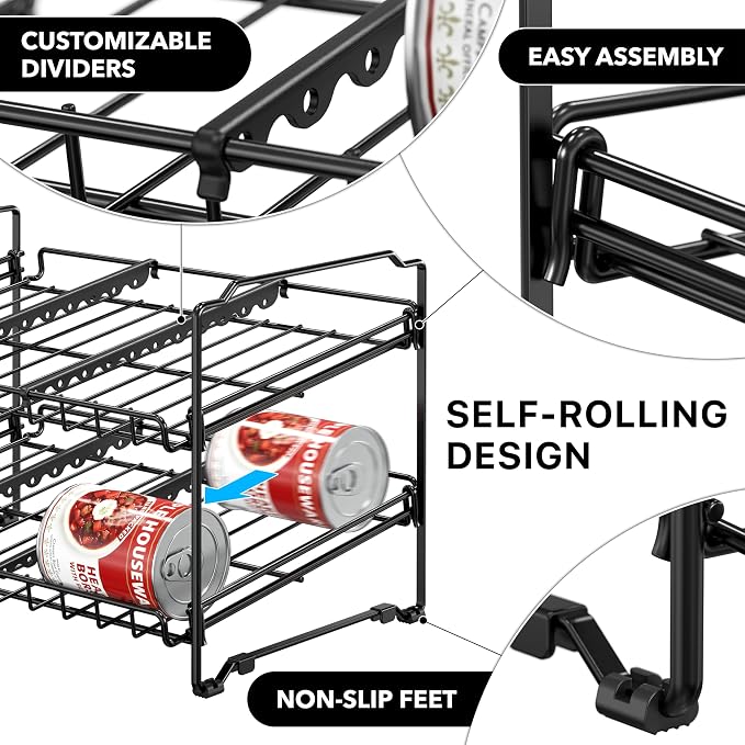 Simple Houseware 2 Tier Stackable Can Rack, Black, 2 Pack - Image 4