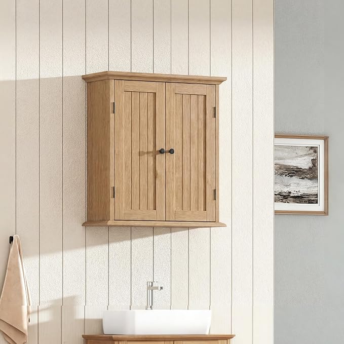 ChooChoo Bathroom Wall Cabinet with 2 Doors, Over The Toilet | 8.8"D x 21.1"W x 24"H, Medicine Cabinet, Adjustable Shelves, Cupboard, Natural - Image 5