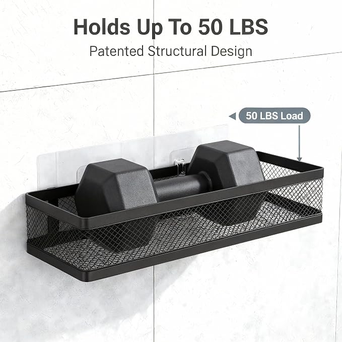 PUSDON 5-in-1 16.5" Extra Long Slim Wall Mount Wrapped Mesh Kitchen Organizer & Shower Caddy Kit, with Paper Towel Holder, Utensil Holder, Soap Dish, Holds 50LBS - Matte Black, Netting - Image 5