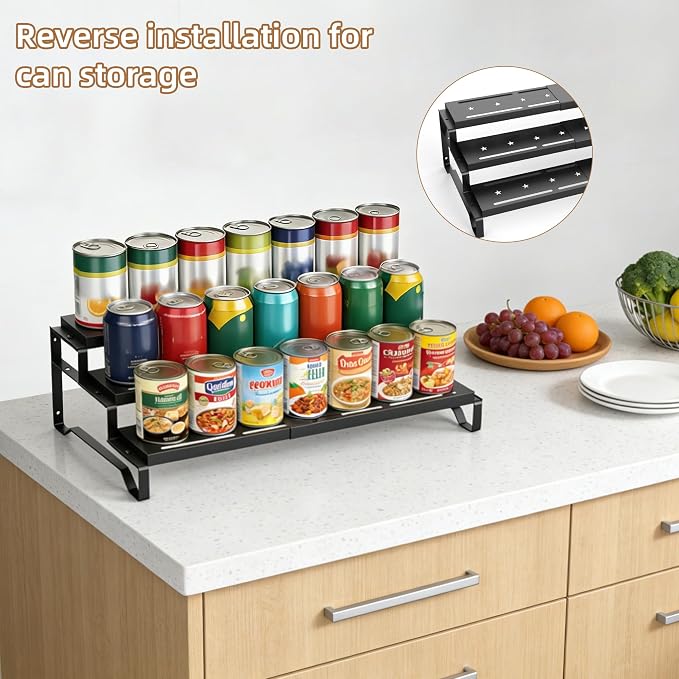 Expandable Spice Rack Organizer for Cabinet 3 Tier Spicy Shelf Black 2Pack | Adjustable Length 13"-21", Easy to See Labels, Sturdy Metal, Slip-Resistant Guardrails for Jars, Cabinet & Countertop Storage - Image 7