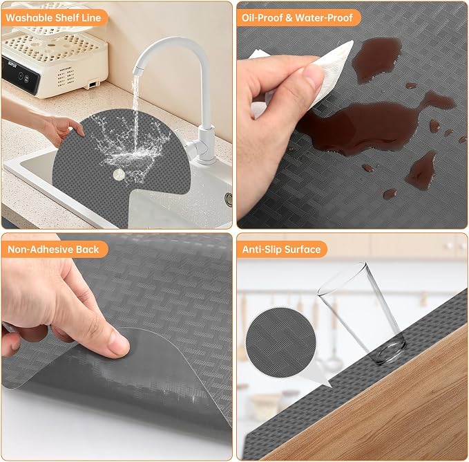 4 Pack 26In Lazy Susan Shelf Liner, Upgraded Composite Materials Circle Lazy Susan Liner for Kitchen Cabinets, Non Adhesive Liners Mats for Shelf Drawer Refrigerator Cupboard (4 Pack-Gray) - Image 4