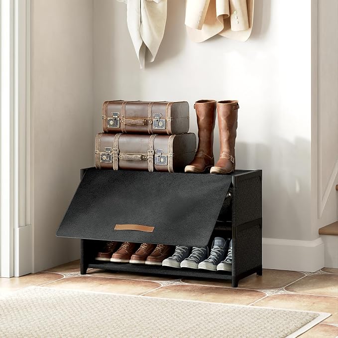 3 Tier Shoe Cabinet with Door, 12-Pair Storage, Black | Compact for Small Closets, Holds Heels, Sneakers, Boots, Door for Dust Pet Protection, Quick Easy Set Up - Image 5