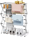 Sakugi Foldable 3-Tier Clothes Drying Rack 37.4" H with Non-Slip Feet | Indoor & Outdoor Use, Space Saving, Metal Frame, 11.4" D x 29.1" W, Silver by Sakugi