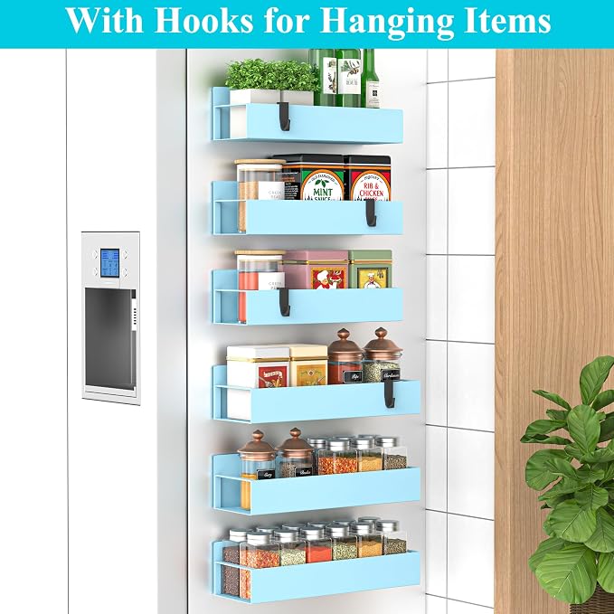 Metal Magnetic Spice Rack for Refrigerator Blue, 6 Pack | Magnetic Shelves Heavy Duty for Fridge in Kitchen, Seasoning Storage Organizer, For Oven Washer and Dryer, For Heavier Items - Image 2