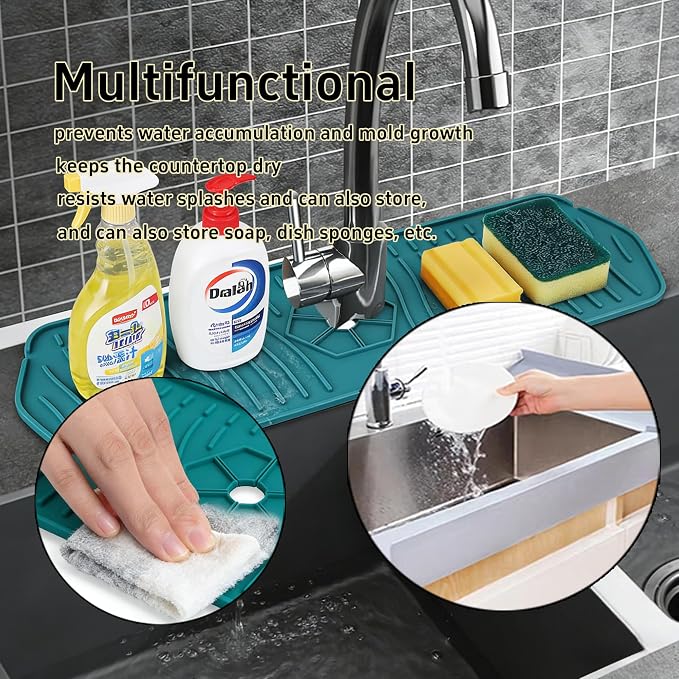 1 PCS Kitchen Sink Faucet Mat - 2026 New Foldable Sink Protectors for Kitchen Sink, Multi-Size Silicone Faucet Guard & Draining Mat, Splash Guard Keeps Countertop Dry, for Farmhouse RV Bathroom - Image 4