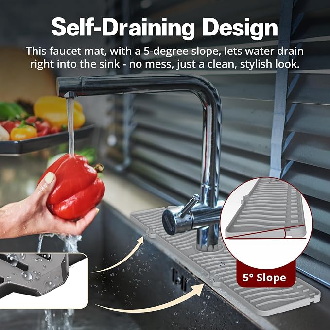 ODRAGO Silicone Kitchen Sink Splash Guard - 24.01 Inch Faucet Mat for Kitchen Sink Water - Longer Faucet Handle Drip Catcher Tray-Sink Guard for Kitchen Sink (Grey) - Image 6