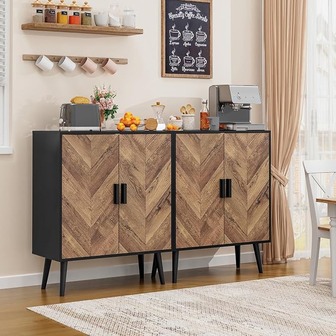 Iwell Storage Cabinet with 2 Shelves & Doors, Sideboard Buffet Cabinet with Storage, Entryway Cabinets, Accent Cabinets for Living Room, Dining Room, Entryway, Black - Image 4