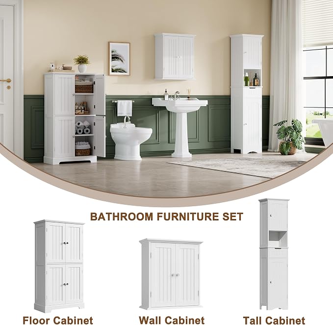 ChooChoo Bathroom Wall Cabinet with 2 Doors, Over The Toilet | 8.8"D x 21.1"W x 24"H, Medicine Cabinet, Adjustable Shelves, Cupboard, White - Image 5
