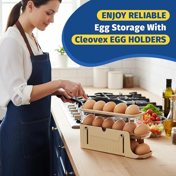 Adjustable Egg Holder for Fridge, Space Saving Egg Organizer Container, Automatic Rolling Egg Dispenser for Refrigerator, Clear Tray for Kitchen Countertop, Home, RV and Dorm Room - Image 7