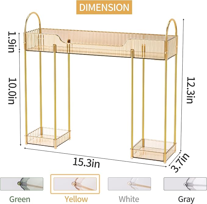 YCIA&DONE Bathroom Countertop Organizer Over The Faucet, Narrow Counter Organizers Above Sink, Table Mounted Faucet Sink Shelf for Kitchen, Toilet, Laundry(Amber Gold) - Image 4