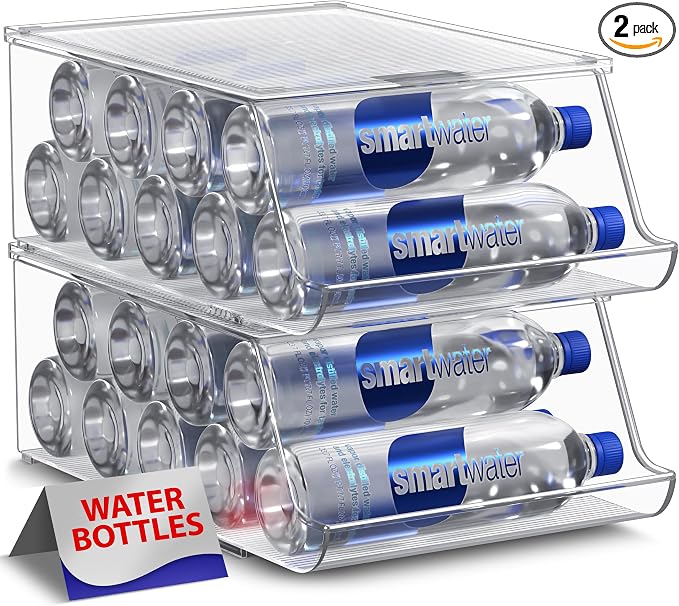 Sorbus Water Bottle Organizer for Fridge with Lid – Holds 9 Bottles – Stackable Drink Organizer for Refrigerator, Pantry, or Countertop – Clear BPA-Free Plastic Bottle Storage Holder by Sorbus