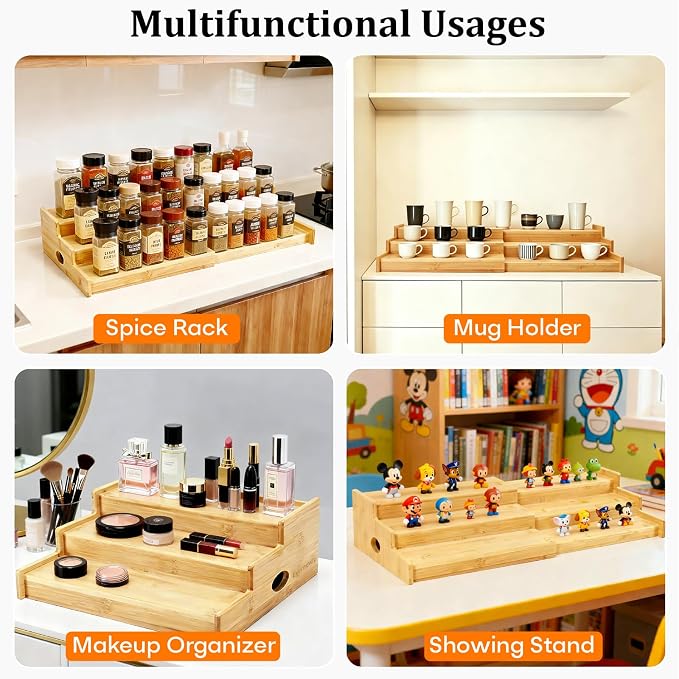 Can Rack Organizer for Pantry, Expandable Canned Food Organizer | Holds 24 Cans, 3-Tier Bamboo Soda Organizer, Adjustable Canned goods Storage Display Shelf, for Kitchen, Countertop, Cabinet - Image 7