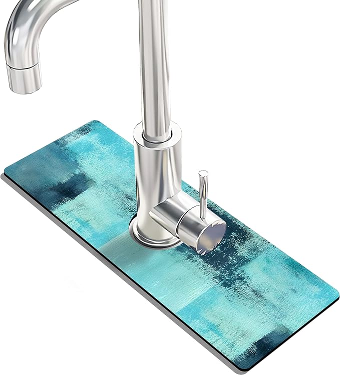 Kitchen Sink Splash Guard Faucet Mat -2 PC Super Absorbent Fast Drying Mat Sink Gadgets-Splash Guard Behind Faucet Drip Catcher for Kitchen, Bathroom,Sink Mat, Dish Drying Mat, Bathroom(15" X 5.5" ) - Image 2