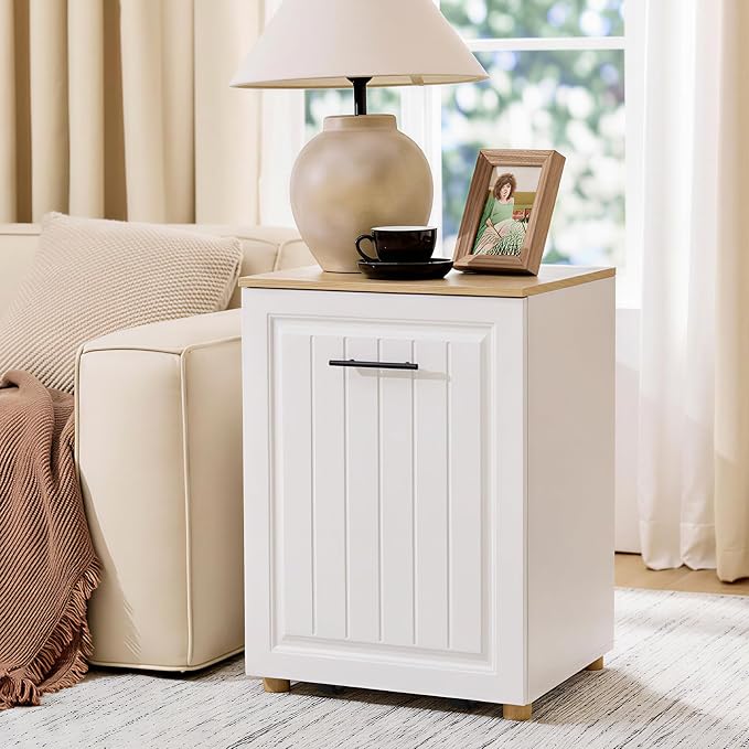 ZIFTY 10 Gallon Pull Out Trash Can Cabinet Kitchen, Laundry Hamper, White | Freestanding Kitchen Cabinet, Hidden Waste Bin, Pet Proof, Wooden Garbage Recycling, Modern Farmhouse Waste Bin Furniture - Image 9