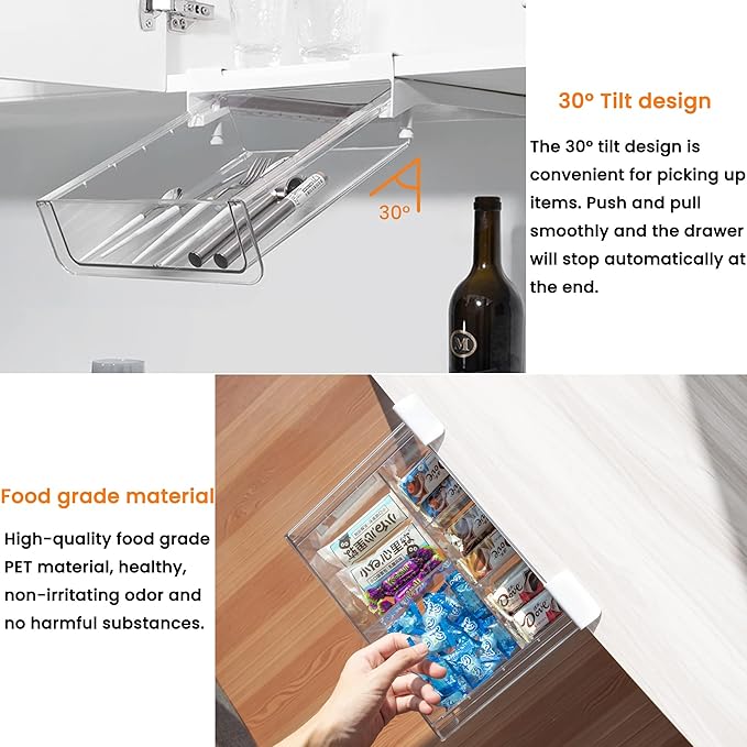 Compact-depth Under Shelf Basket Organizer, Under Shelf Storage Drawer Pull Out, Under Cabinet Basket Hanging Holder for Cupboard Cabinet Pantry Kitchen, Add-on Space Saver - Image 5