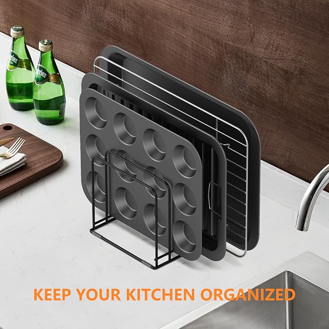 Kitchen Cabinet Organizer, Steel Cookware Holder, Divided Holder with 5 Slots for Skillets Baking Tray and Chopping Board Rack - Baking Pan Holder Storage (1 PC) - Image 5