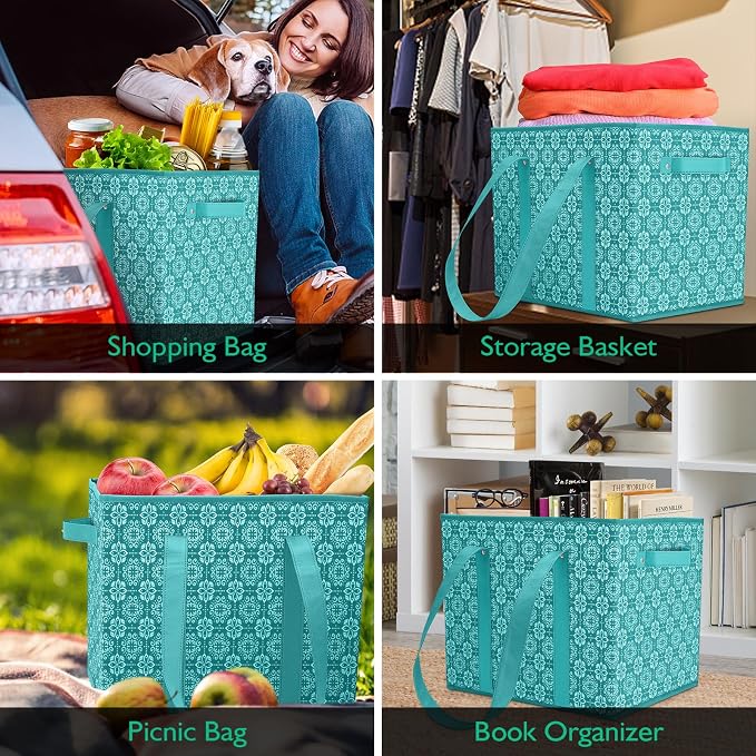 Reusable Grocery Bags 6 Pack, Foldable & Water Resistant Shopping Bags | Large Grocery Tote Bag Water Resistant Shopping Bags Foldable Grocery Bag for Clothes,Shoes and Picnic - Image 6