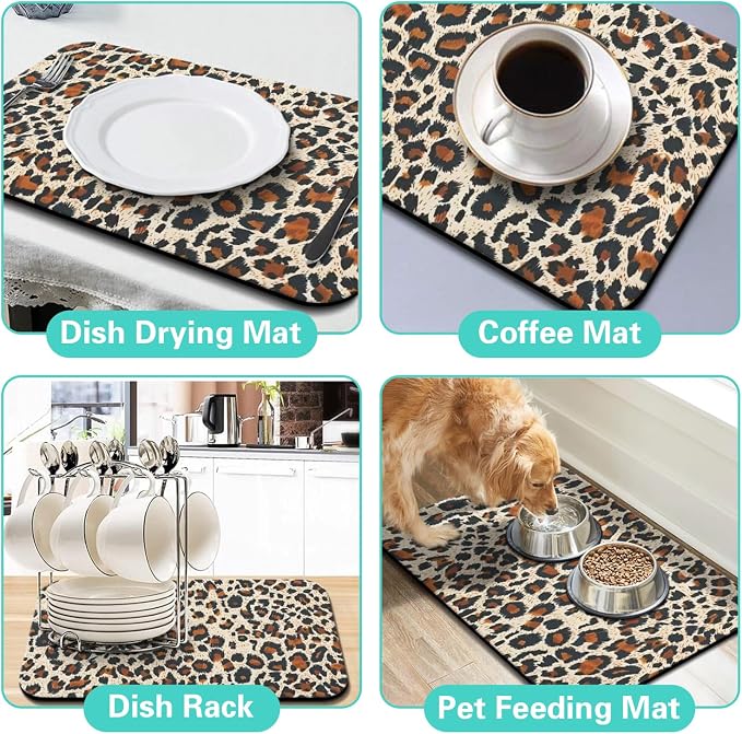 Dish Drying Mat for Kitchen Counter Matt, 2PCS 19"x12" Dish Drainer Mat & 24"x5.5" Sink Splash Guard, Super Absorbent Non-slip Rubber Backed - Image 6